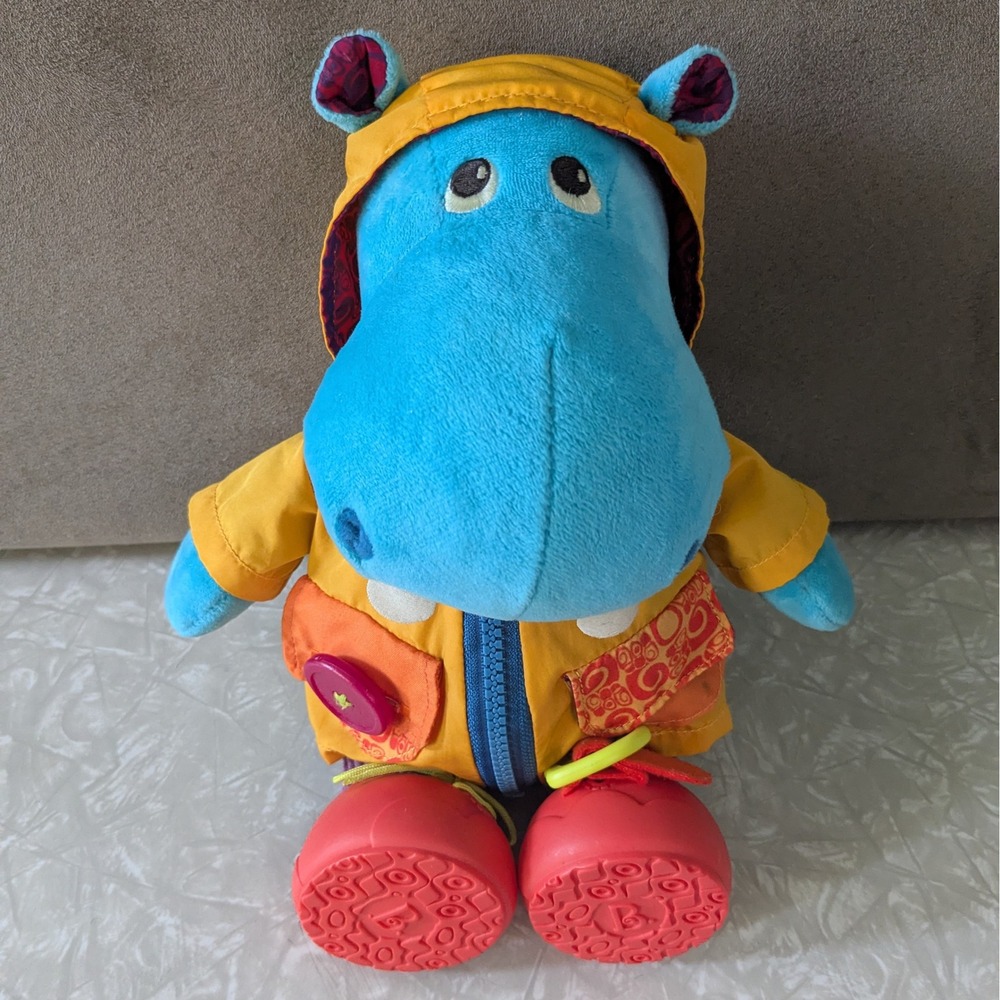 B Toys Giggly Zippies Hank Hippo Interactive Learn‎ to Dress Plush Sound Motion